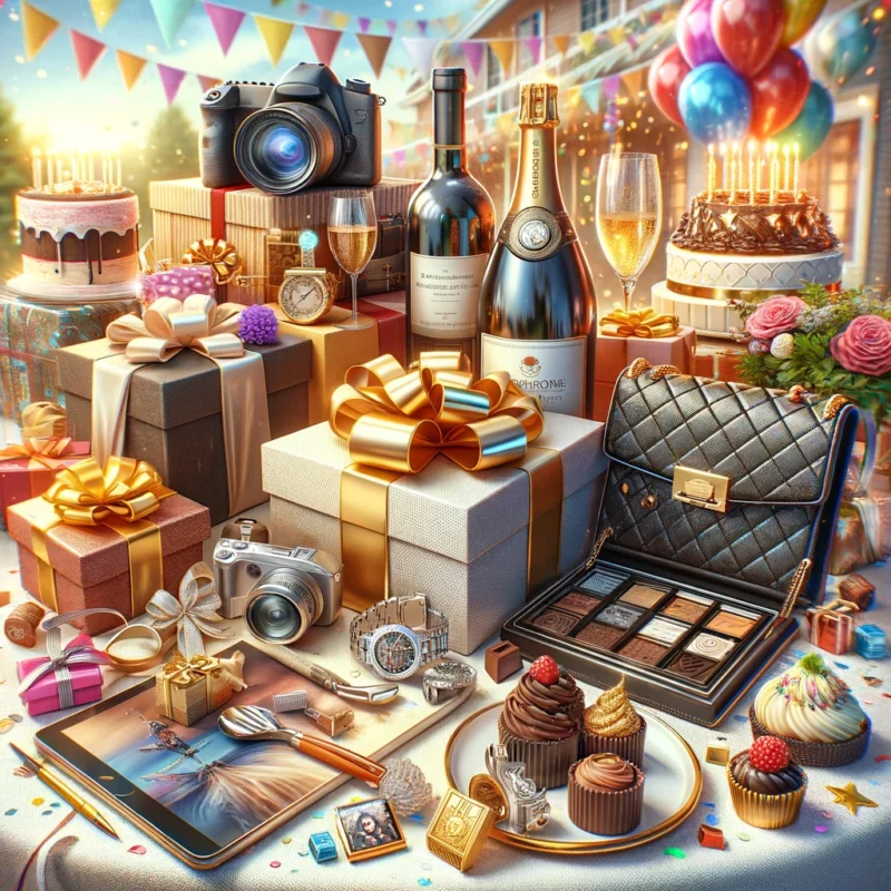 A vibrant birthday celebration with various top birthday gifts displayed.