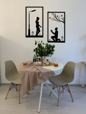 Decorazione murale con silhouette di proposta romantica in sala da pranzo