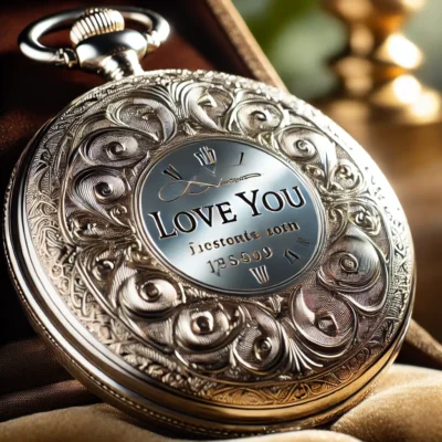 Engraved silver pocket watch with intricate designs.