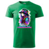 A green T-shirt featuring a vibrant artistic design with the text "Art is Freedom."