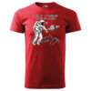 "Think Outside the Planet T-shirt with astronaut and planet design in red."