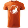 "Orange T-shirt with 'I'm Not Lazy, I'm Energy Efficient' cat design – Yin-yang-inspired cute and funny graphic."