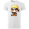 A white T-shirt featuring an adorable anime ninja character in vibrant colors.