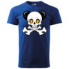 Skull Panda design on a blue T-shirt.