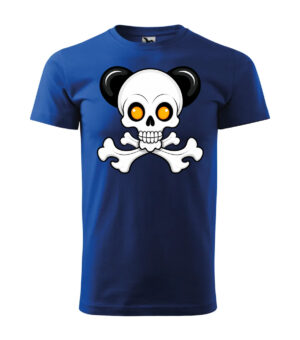 Skull Panda design on a blue T-shirt.