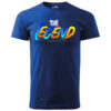 A navy-blue T-shirt with a vibrant "The Legend" design in bold typography and colorful gradients.