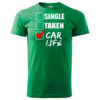 A green T-shirt featuring a checkmark design with the text "Car Life" highlighted in bold.