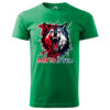 "Born to Be Wild T-shirt in green with a bold dual-tone wolf graphic design."