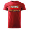 A red T-shirt with the inspiring message "Nothing is Impossible – Don't Give Up" in bold and elegant typography.