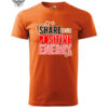 Orange T-shirt with the phrase "Share Your Positive Energy" in bold black, red, and gold letters.