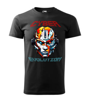 A black T-shirt with a high-tech cybernetic face and the words "Cyber Evolution" in bold typography.