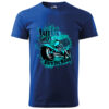 A blue T-shirt featuring a bold motorcycle design with the text "Turbo Chicks Reloaded – Burn the Road."