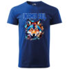 A blue T-shirt featuring a vibrant wolf graphic with the text "Untamed Soul" in bold letters.