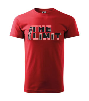 A red T-shirt with the motivational print "Break the Limit" in bold black and white lettering.