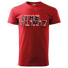 A red T-shirt with the motivational print "Break the Limit" in bold black and white lettering.