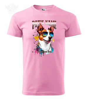 Personalized Pet Portrait T-Shirt in Pink with Watercolor Dog Design