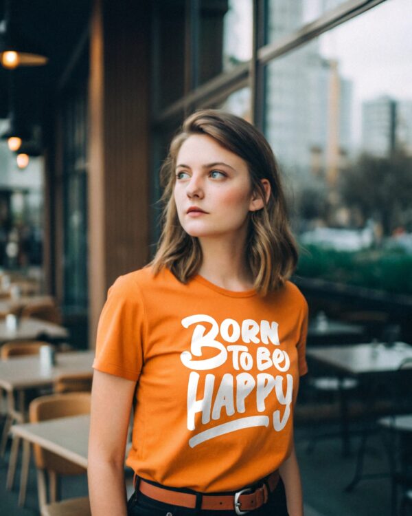 Inspirational Printed T-shirt & Hoodie "Born to Be Happy" - obrazek 3