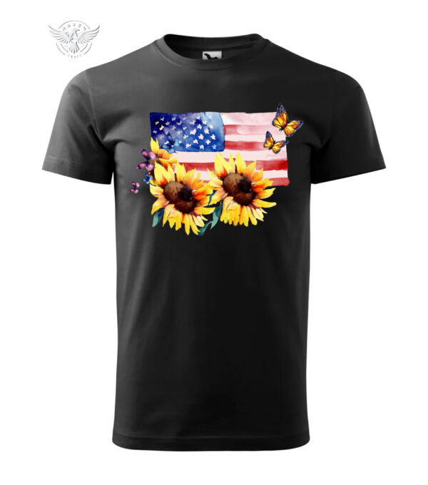 T-Shirt or Hoodie "Sunflowers & Freedom Flag" – Patriotic Floral Design with Butterflies - Image 8