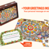Mandala puzzle gift set with display box, greeting card, and loose puzzle pieces