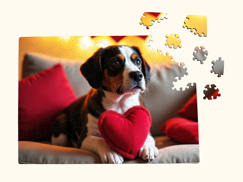 Dog jigsaw puzzle with a few loose pieces on the right