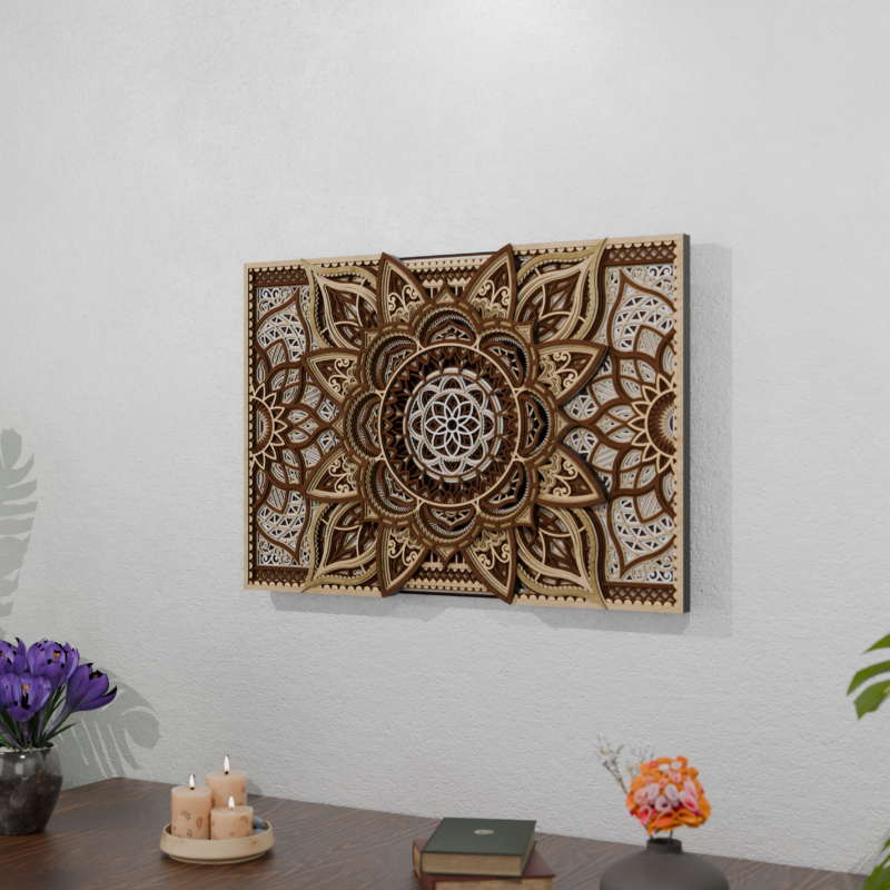 Multi-Layer Wooden Mandala Wall Art - Laser Cut 3D Panel