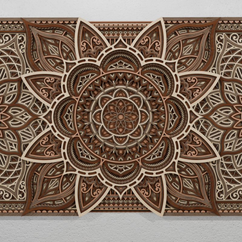 Multi-layer wooden mandala wall art with intricate laser cut 3D layered design