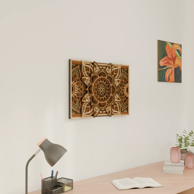 Multilayer Wooden Mandala with Geometric Lotus Pattern