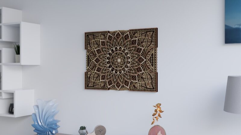 Multilayer Wooden Mandala in Light and Dark Natural Wood Floral Design