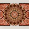 Close-up of a Multilayer Wooden Mandala in coral, black, and cream tones with a symmetrical layered design