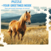 Horse puzzle with a personalized greeting message highlighted above the artwork