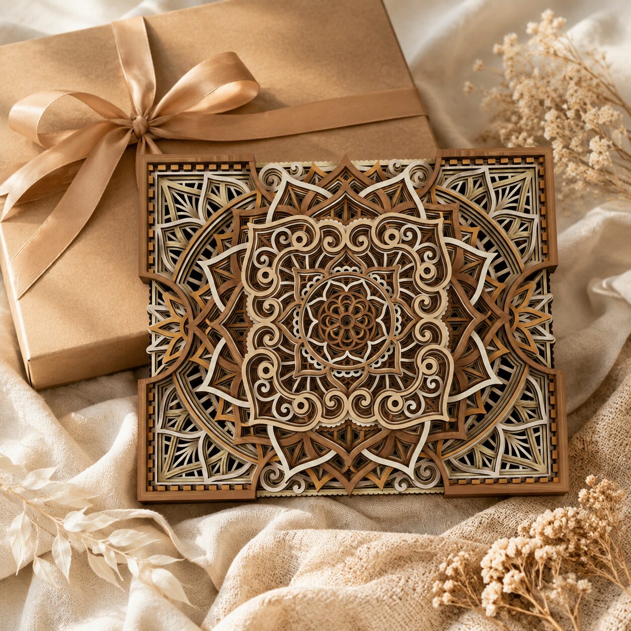 Natural Wooden Mandala Gift Decor